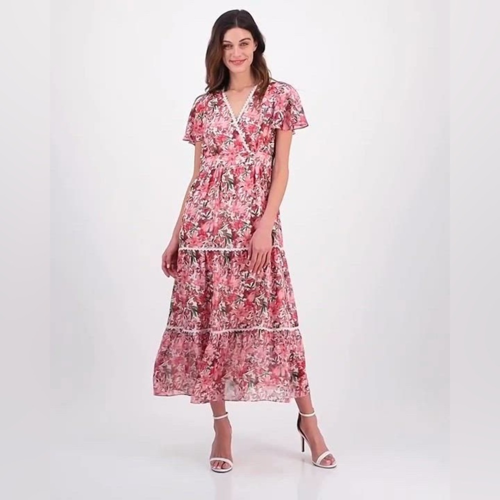 Anne Klein Women's Printed Surplice-Neck Flutter-Sleeve Dress